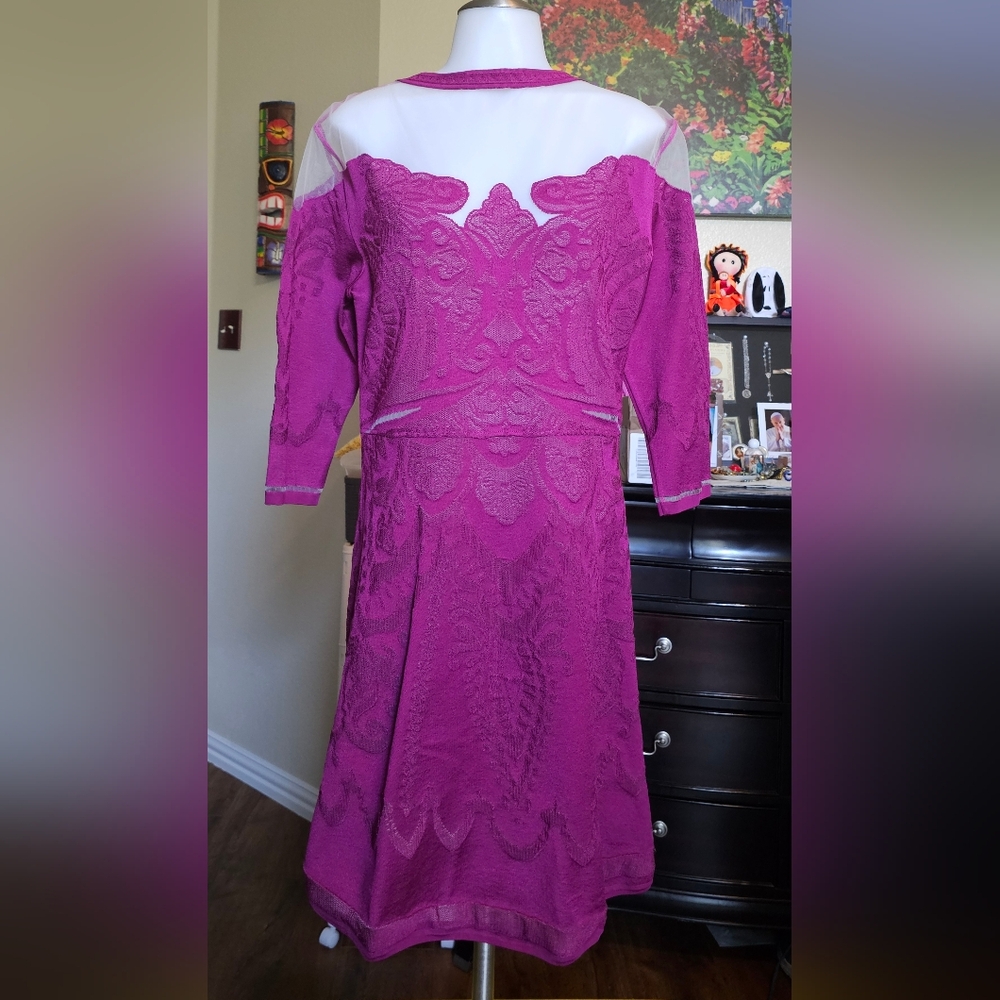 Alberta Ferretti Magenta Lace Long Sleeve Dress